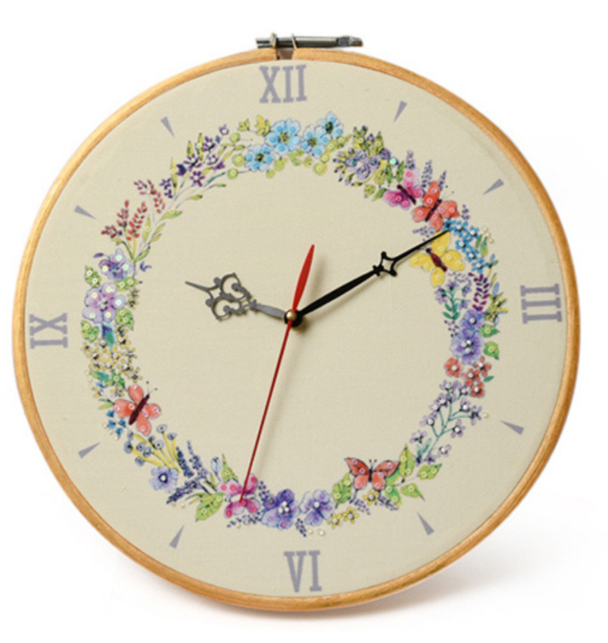 ivillage-floral-wall-clock-decorative-embroidered-wall-clock