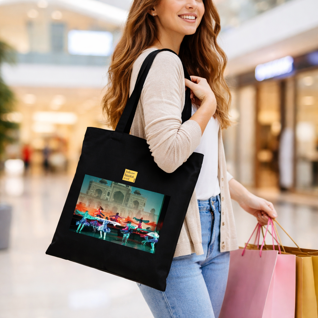 black-tote-bag-indian-dance-print